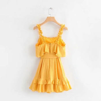 Modern női ruha vékony pántokkal, sárga színben