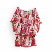 Női ruha elasztikus derékkal, virágmintával