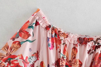 Női ruha elasztikus derékkal, virágmintával