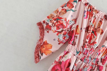 Női ruha elasztikus derékkal, virágmintával