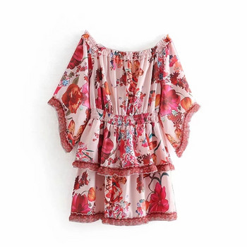 Női ruha elasztikus derékkal, virágmintával