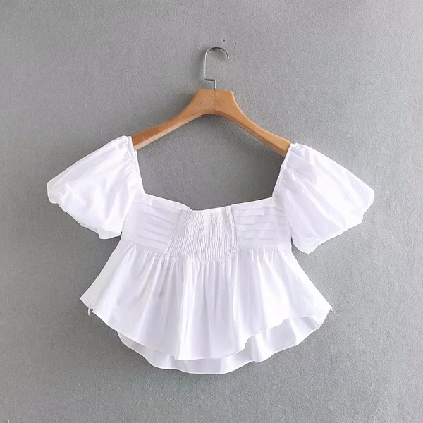 Női blúz csupasz váll - rövid, fehér modell