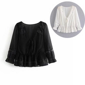 Bluza de dama cu decolteu in V si culoare alb-negru