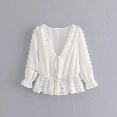 Bluza de dama cu decolteu in V si culoare alb-negru