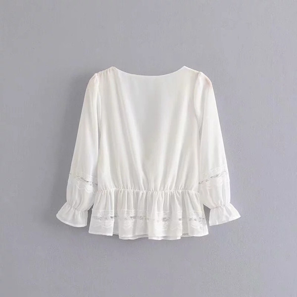 Bluza de dama cu decolteu in V si culoare alb-negru