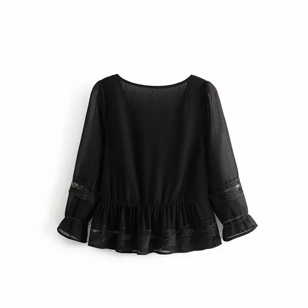 Bluza de dama cu decolteu in V si culoare alb-negru