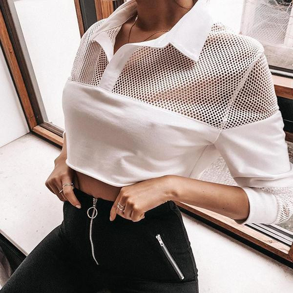 Női topikus blúz fehér színben, hosszú ujjal