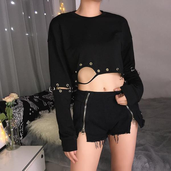 Modern női rövid blúz fekete színben