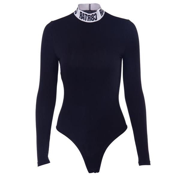 Modern női body fekete és piros színben, hosszú ujjal