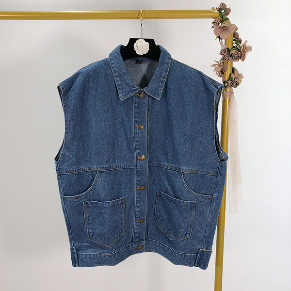 Vesta lata din denim cu nasturi si buzunare