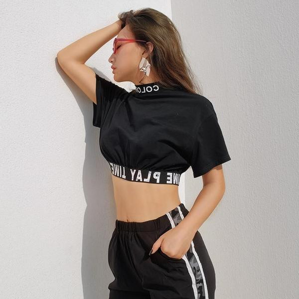 Női alkalmi rövid fekete blúz