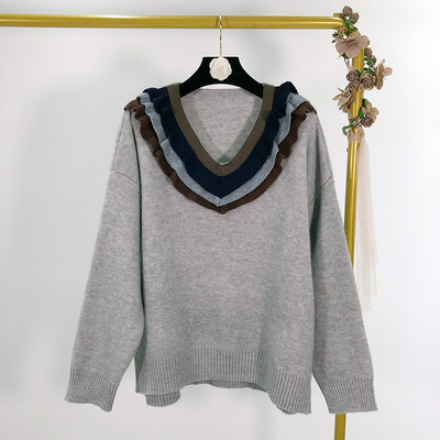 Pulover de dama cu decolteu in V si maneci lungi in trei culori