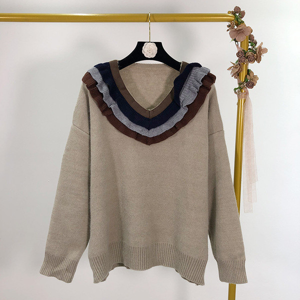 Pulover de dama cu decolteu in V si maneci lungi in trei culori