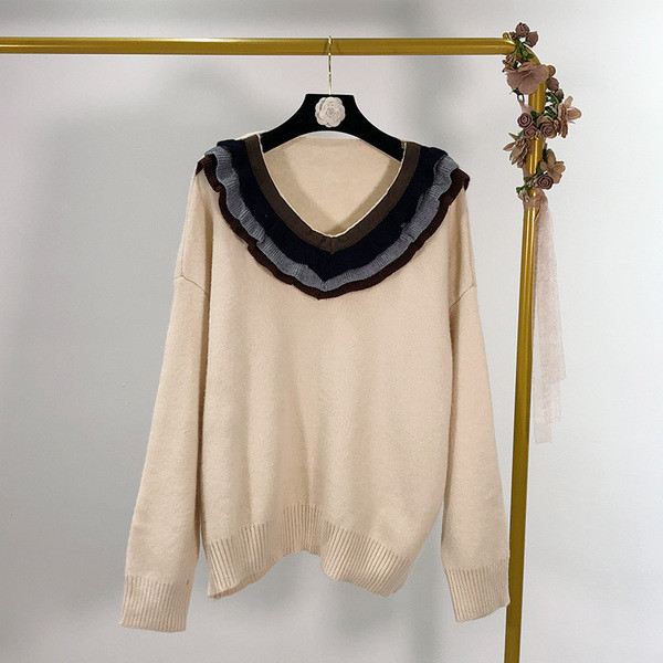 Pulover de dama cu decolteu in V si maneci lungi in trei culori