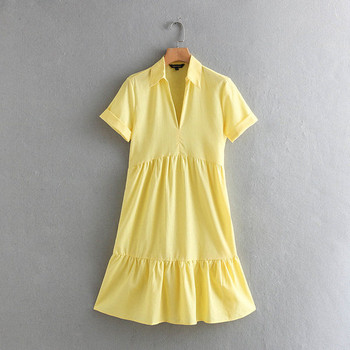 Női alkalmi ruha rövid ujjal, sárga színben