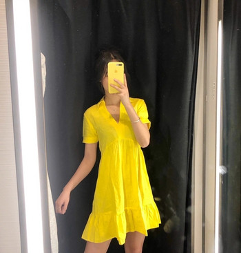 Női alkalmi ruha rövid ujjal, sárga színben