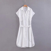 Rövid ujjú női ing - hosszú, fehér színű modell