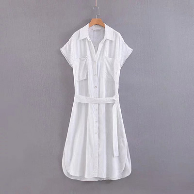 Rövid ujjú női ing - hosszú, fehér színű modell