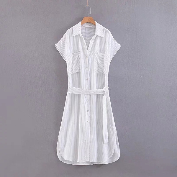 Rövid ujjú női ing - hosszú, fehér színű modell