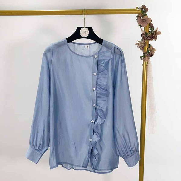 Női ing hosszú ujjal és gombokkal kék színben