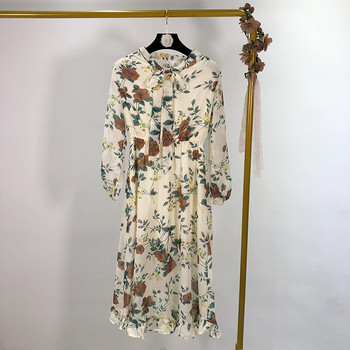 Női sifon ruha hosszú ujjal és nyakkendővel