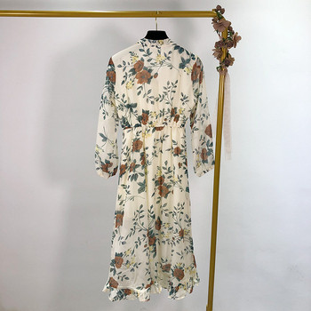 Női sifon ruha hosszú ujjal és nyakkendővel