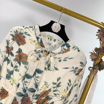 Női sifon ruha hosszú ujjal és nyakkendővel