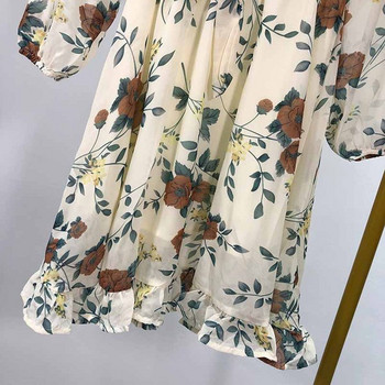 Női rövid sifon ruha hosszú ujjal és nyakkendővel