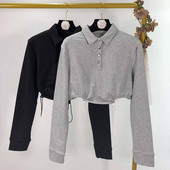 Bluza scurta de dama cu cravate - neagra si gri