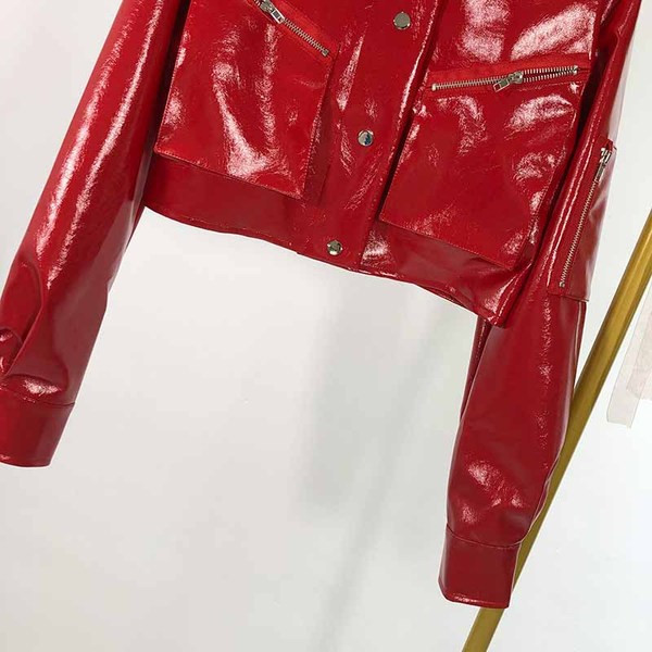 Дамско късо яке от еко кожа в червен цвят