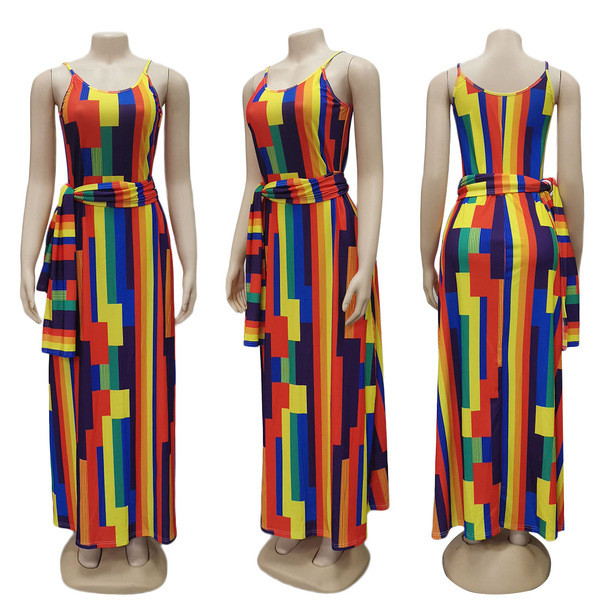 Rochie casual de dama colorata cu bretele si cravate subtiri