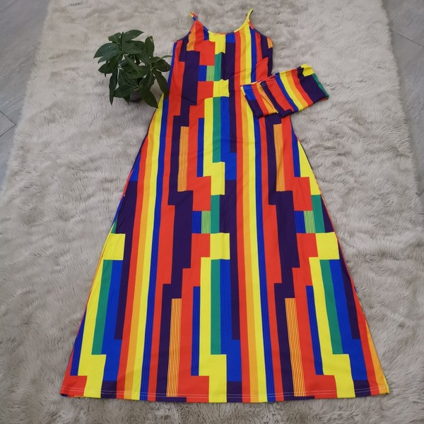 Rochie casual de dama colorata cu bretele si cravate subtiri