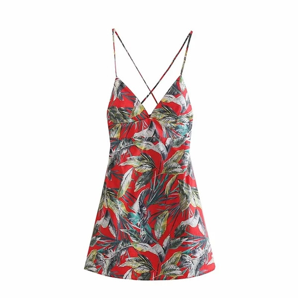 Rochie de dama cu bretele subtiri si model colorat