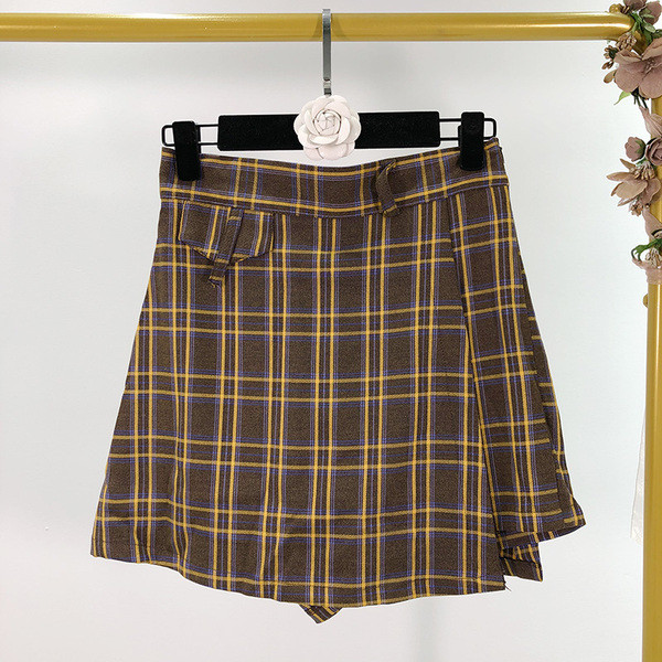 Set de cămașă și fustă-pantaloni în carouri pentru femei