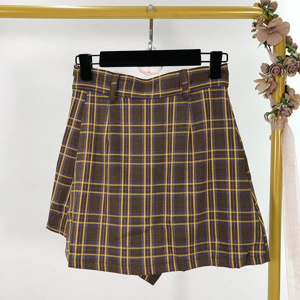 Set de cămașă și fustă-pantaloni în carouri pentru femei