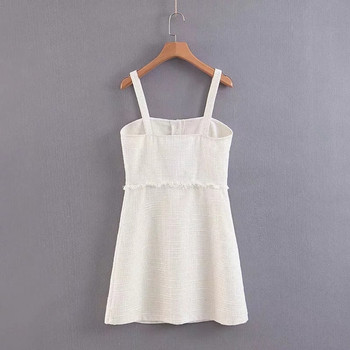 Modern női ruha vékony pántokkal, fehér színben - rövid modell