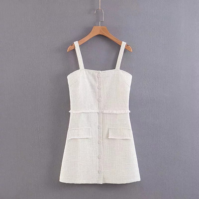 Modern női ruha vékony pántokkal, fehér színben - rövid modell