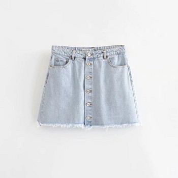 Fusta de dama din denim cu nasturi de culoare deschisa