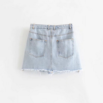 Fusta de dama din denim cu nasturi de culoare deschisa