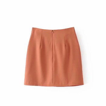 Fusta de dama eleganta cu talie inalta de culoare portocalie