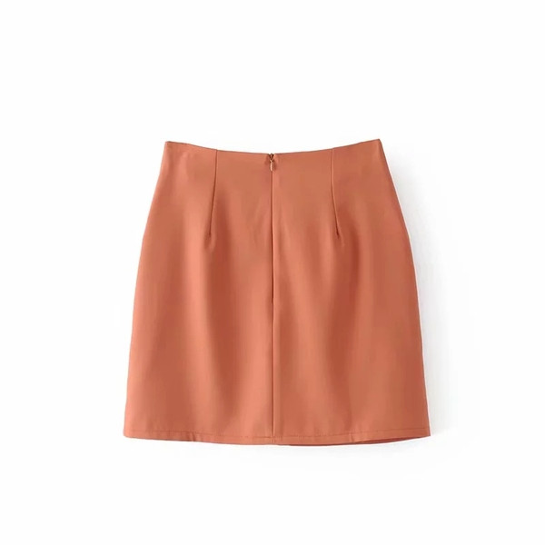 Fusta de dama eleganta cu talie inalta de culoare portocalie