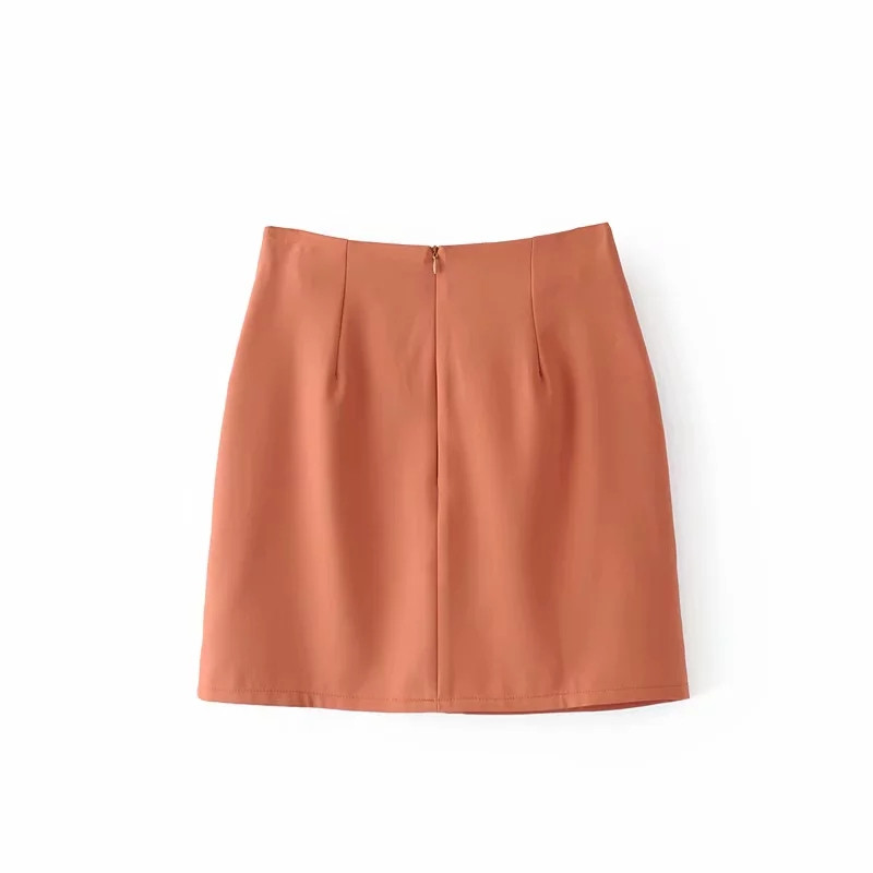 Fusta de dama eleganta cu talie inalta de culoare portocalie