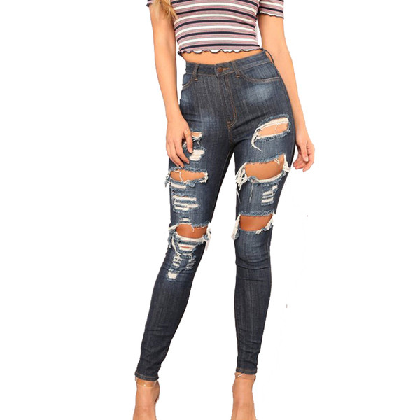 Blugi moderni de dama de culoare albastra cu motive rupte