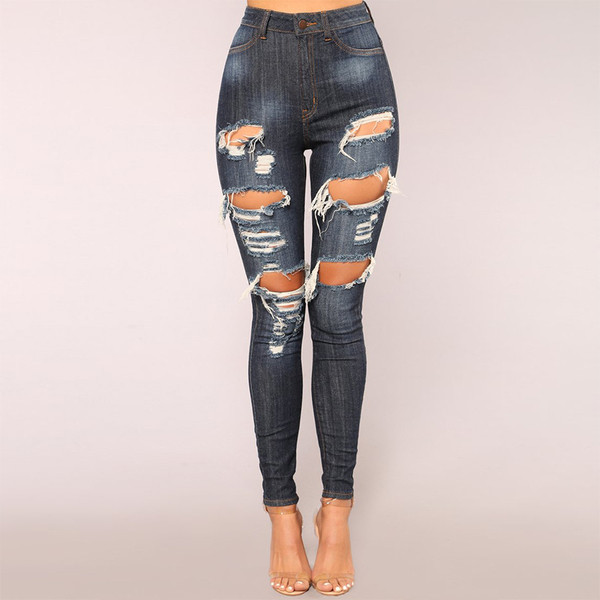 Blugi moderni de dama de culoare albastra cu motive rupte