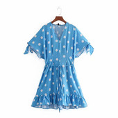 Női alkalmi pöttyös ruha kék színben