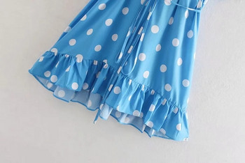 Női alkalmi pöttyös ruha kék színben