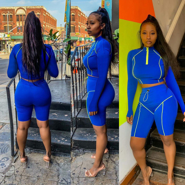 Set sport pentru femei in doua culori - albastru si negru