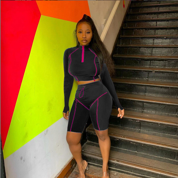 Set sport pentru femei in doua culori - albastru si negru