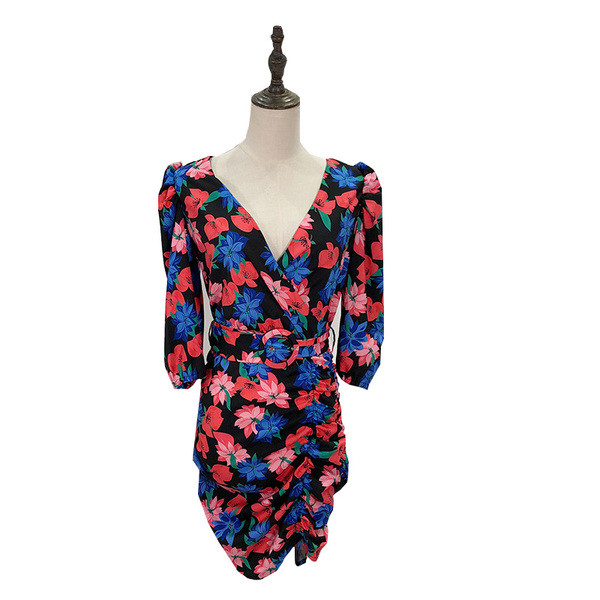 Rochie de dama cu decolteu in V, maneci 3/4 si curea