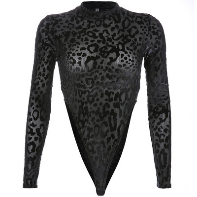 Modern női body fekete színben, állatmintával
